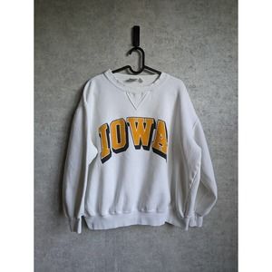 Vintage Iowa Hawkeyes Crewneck Sweatshirt White Cropped Length Pullover Size XL